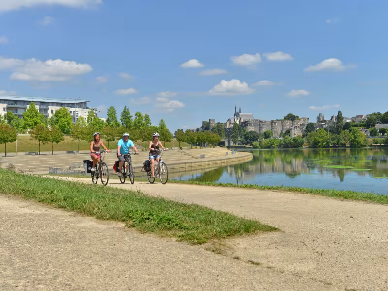 Bicycle path along the Maine river in Angers